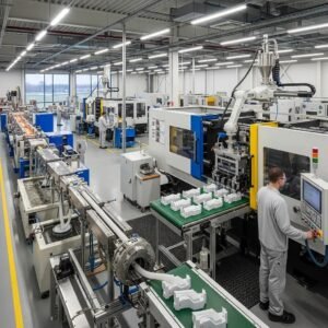 Custom plastic machinery in a manufacturing setting, highlighting advanced production capabilities