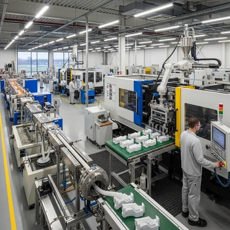 Custom plastic machinery in a manufacturing setting, highlighting advanced production capabilities