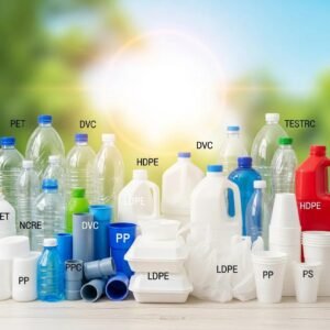 Colorful assortment of recyclable plastic bottles and containers promoting sustainability