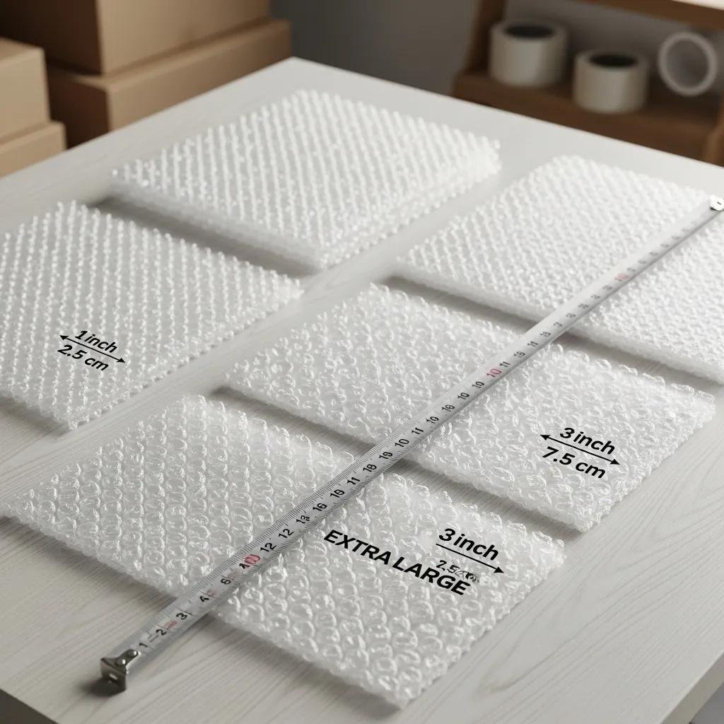 Different types of bubble wrap showcasing various sizes and thicknesses