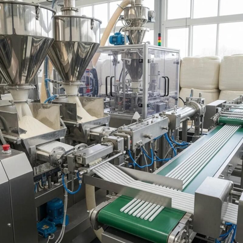 Modern compostable straw manufacturing machine processing corn starch materials