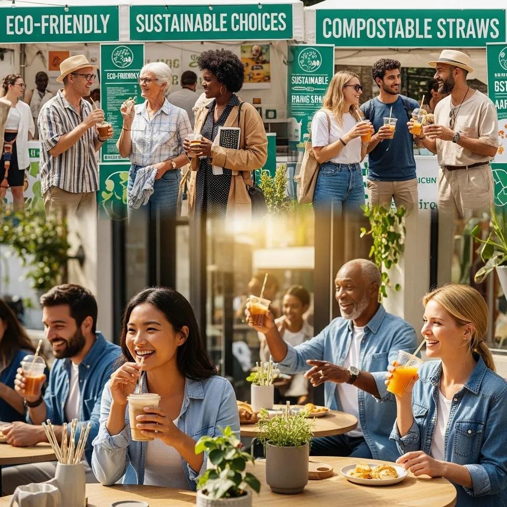 People using corn starch straws in eco-friendly settings, showcasing market growth