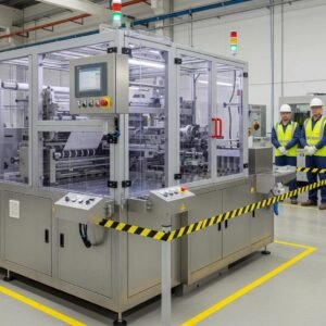 Refiladora machine with safety features and operators in PPE