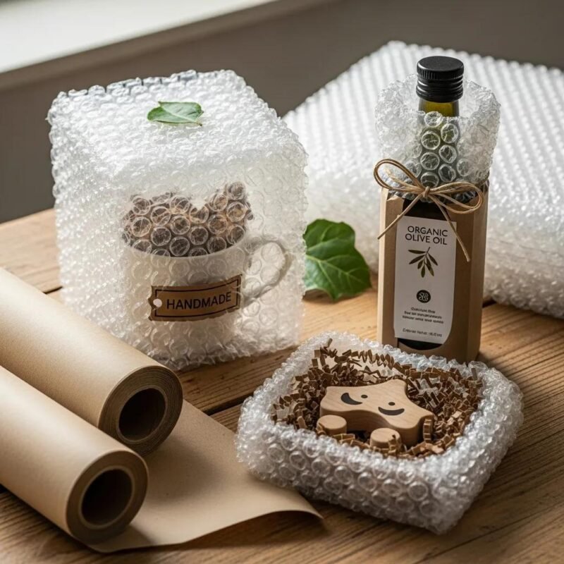 Bubble wrap with kraft paper packaging showcasing eco-friendly materials