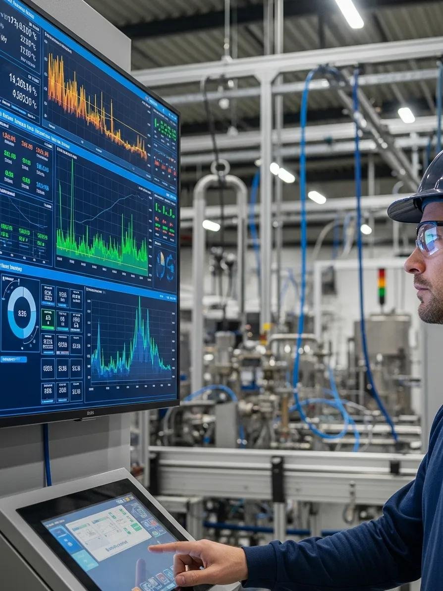 Factory operator monitoring real-time data for efficient production in extruders