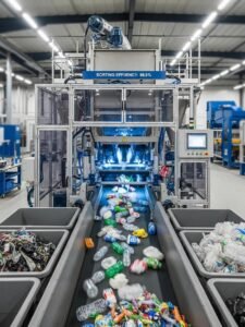 Modern plastic separator machine efficiently sorting various types of plastic waste in an industrial environment