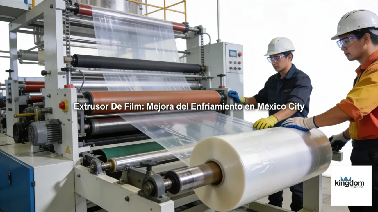 El ciclo completo de una m&aacute;quina de film soplado incluye extrusi&oacute;n, soplado, enfriamiento, despegue y