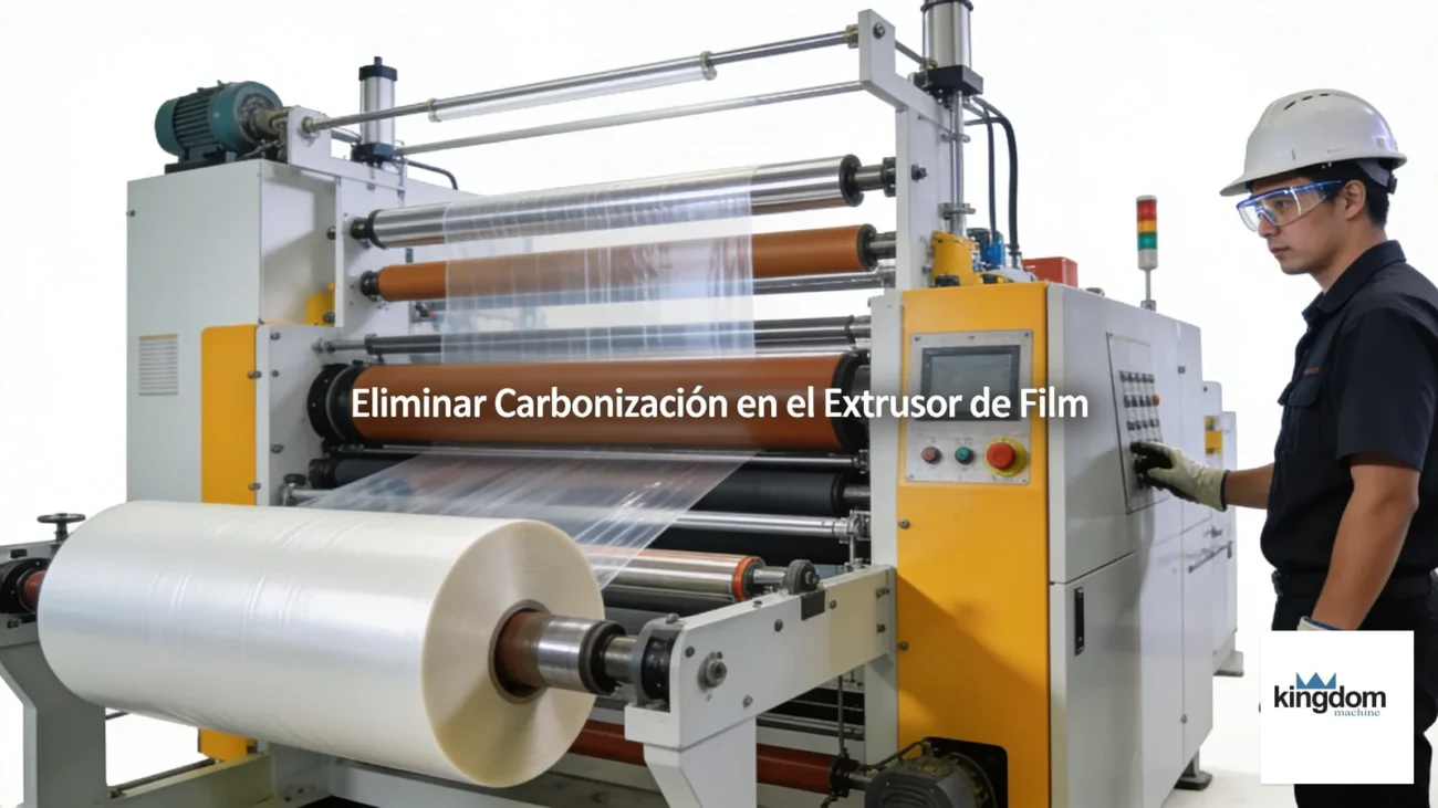 Extrusora de película sopladora y máquina para hacer bolsas de plástico en proceso de producción.