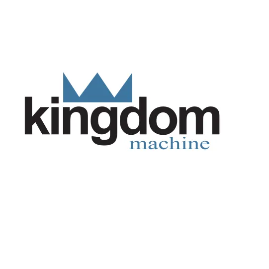Logo featuring the word "kingdom" in bold black with a blue crown above it